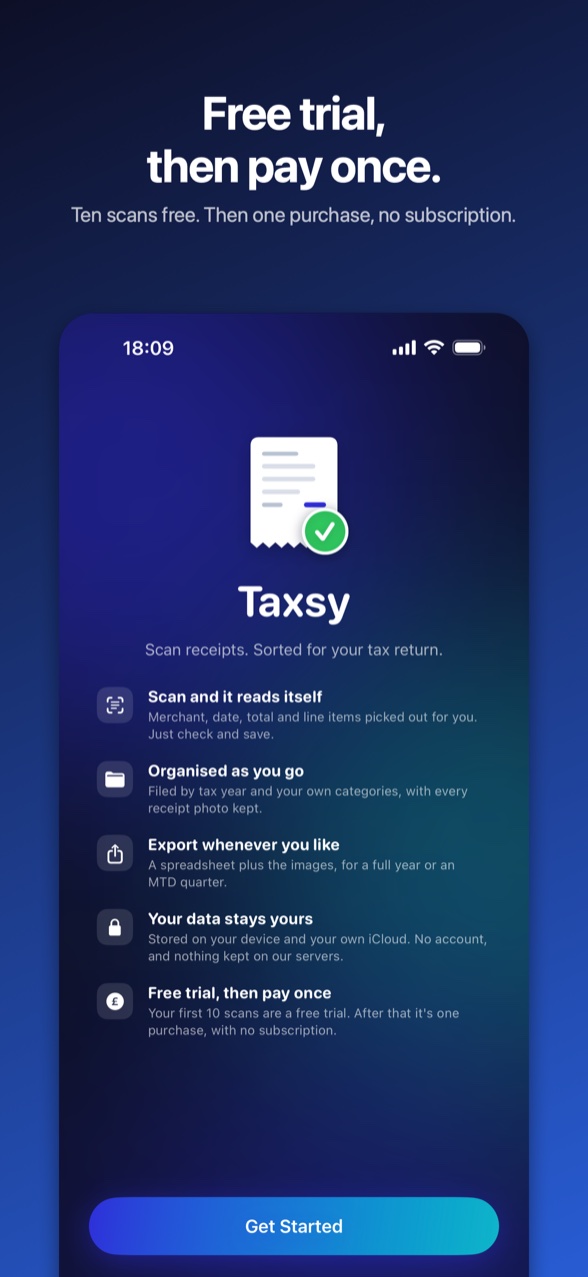 Free trial, then pay once: ten scans free, then one purchase and no subscription